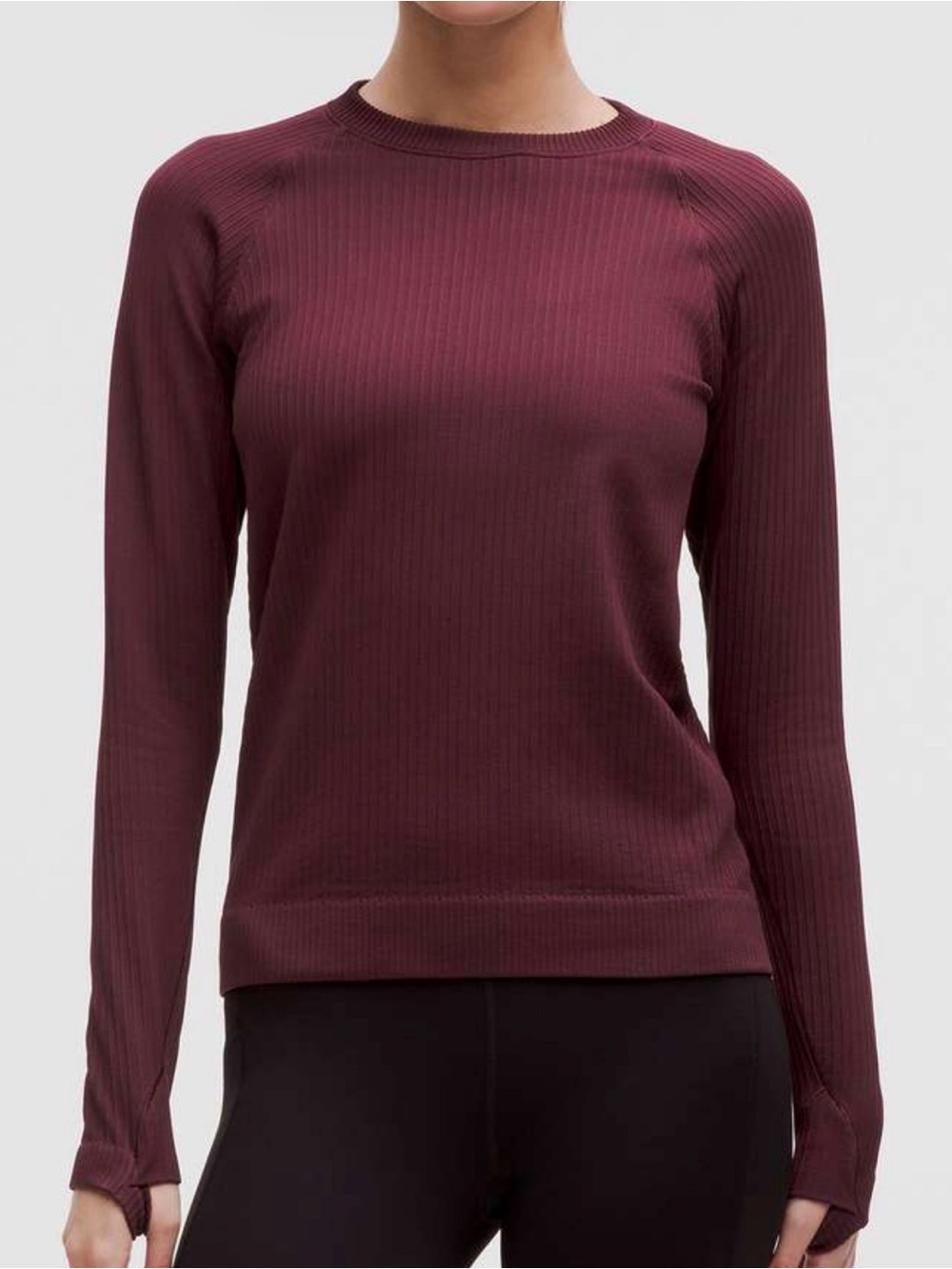 Lululemon Rest Less Pullover Colour Rib Garnet / Garnet Thumbholes Women Sz XS
